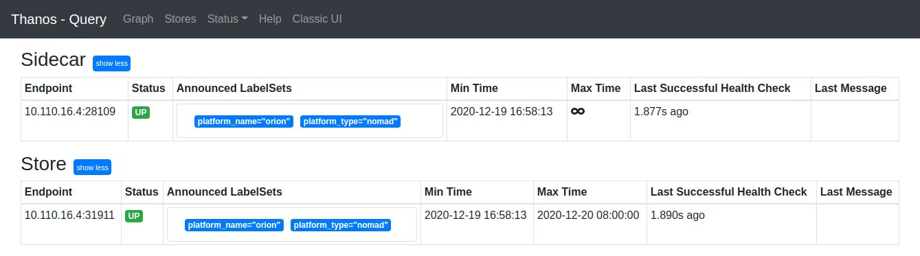 Thanos Query displaying all our Store API endpoints